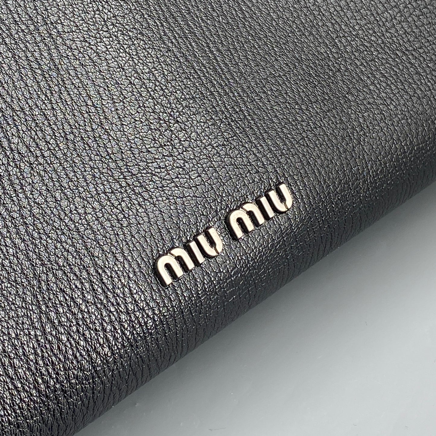 Miu Miu Black Grain Leather Crystal Ornament Top Handle Tote Bag
