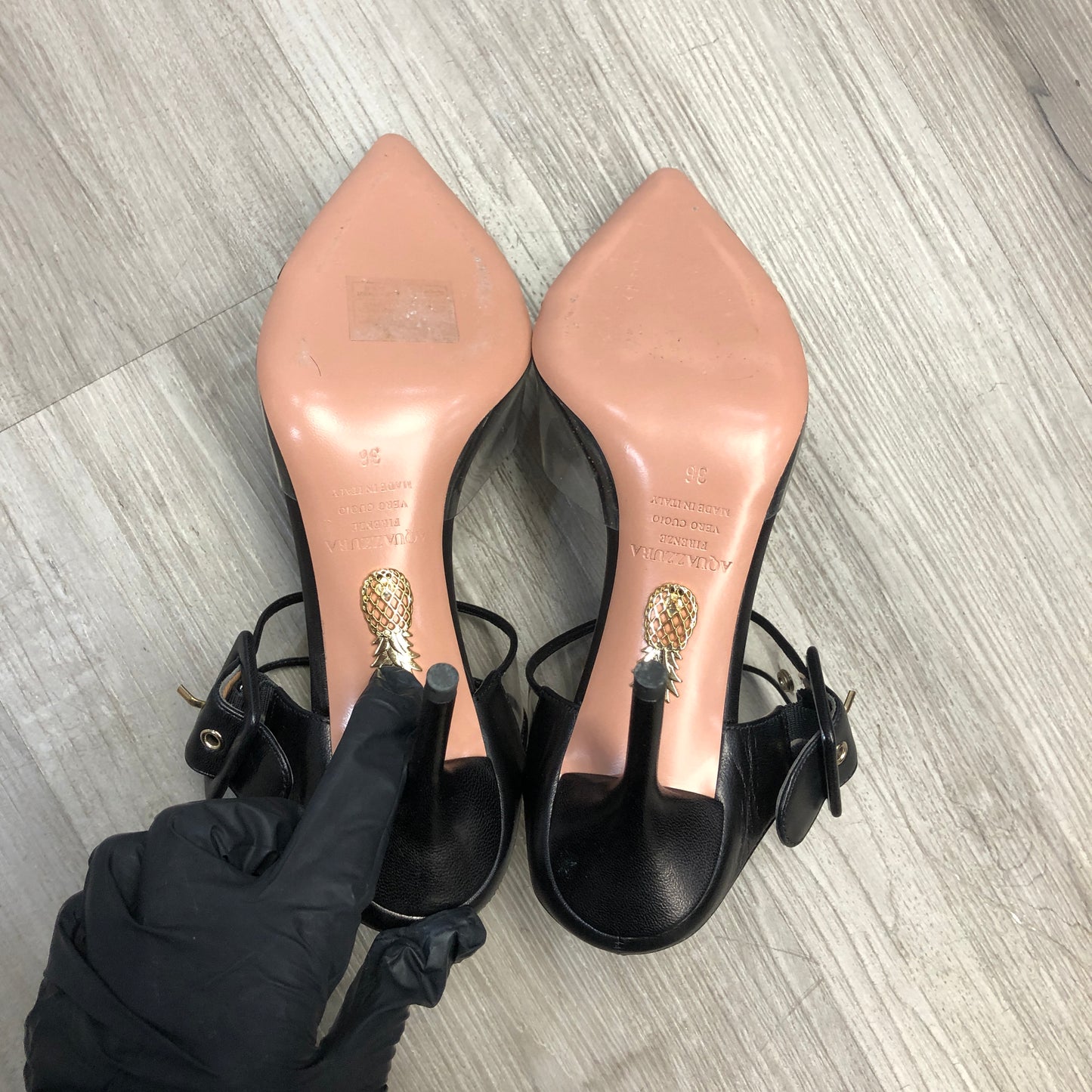 Aquazzura Pointed-Toe PVC & Leather Ankle-Strap Pumps 36 black