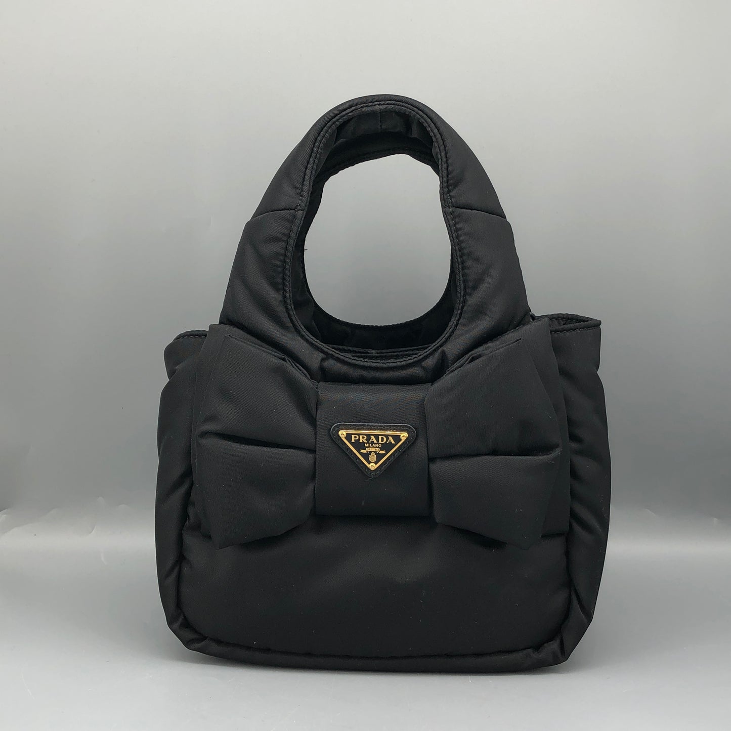 Prada Mini Padded Re-Nylon Tote Bag with Bow Detail Black