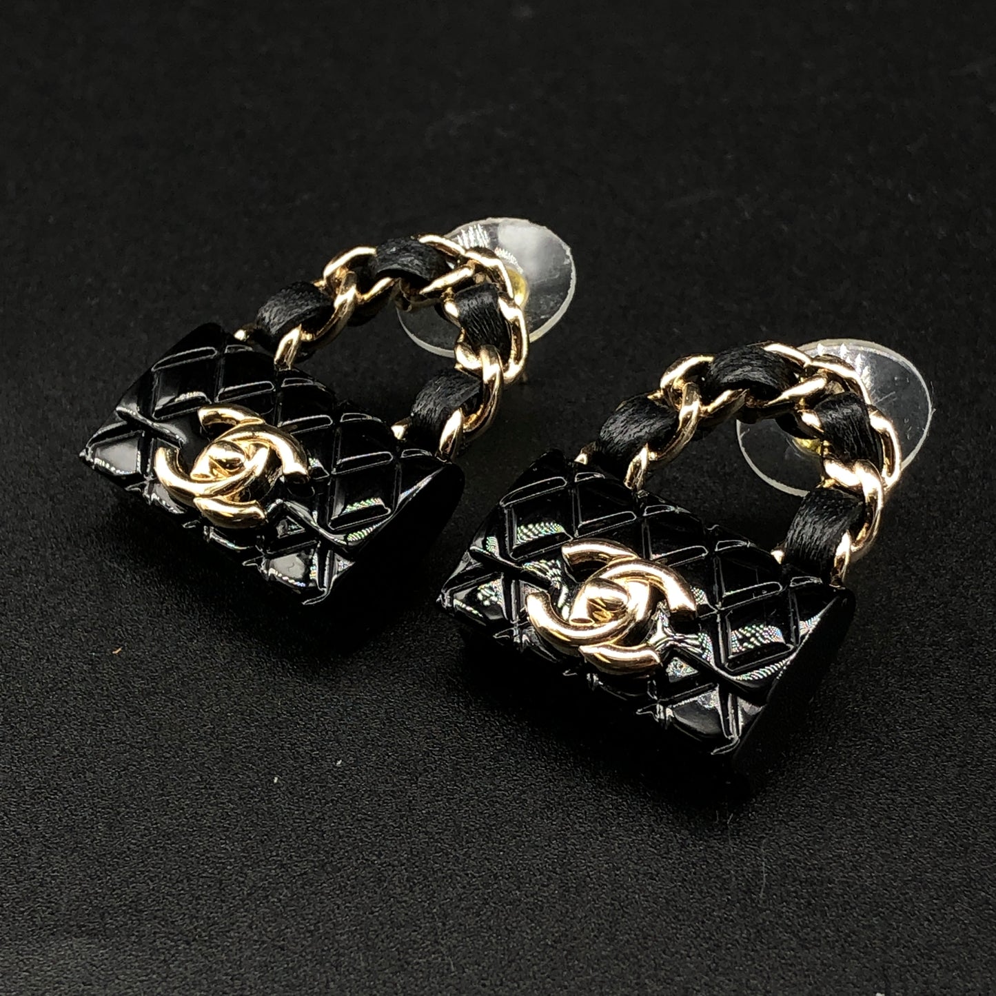Chanel Mini Classic Flap Bag Earrings Black