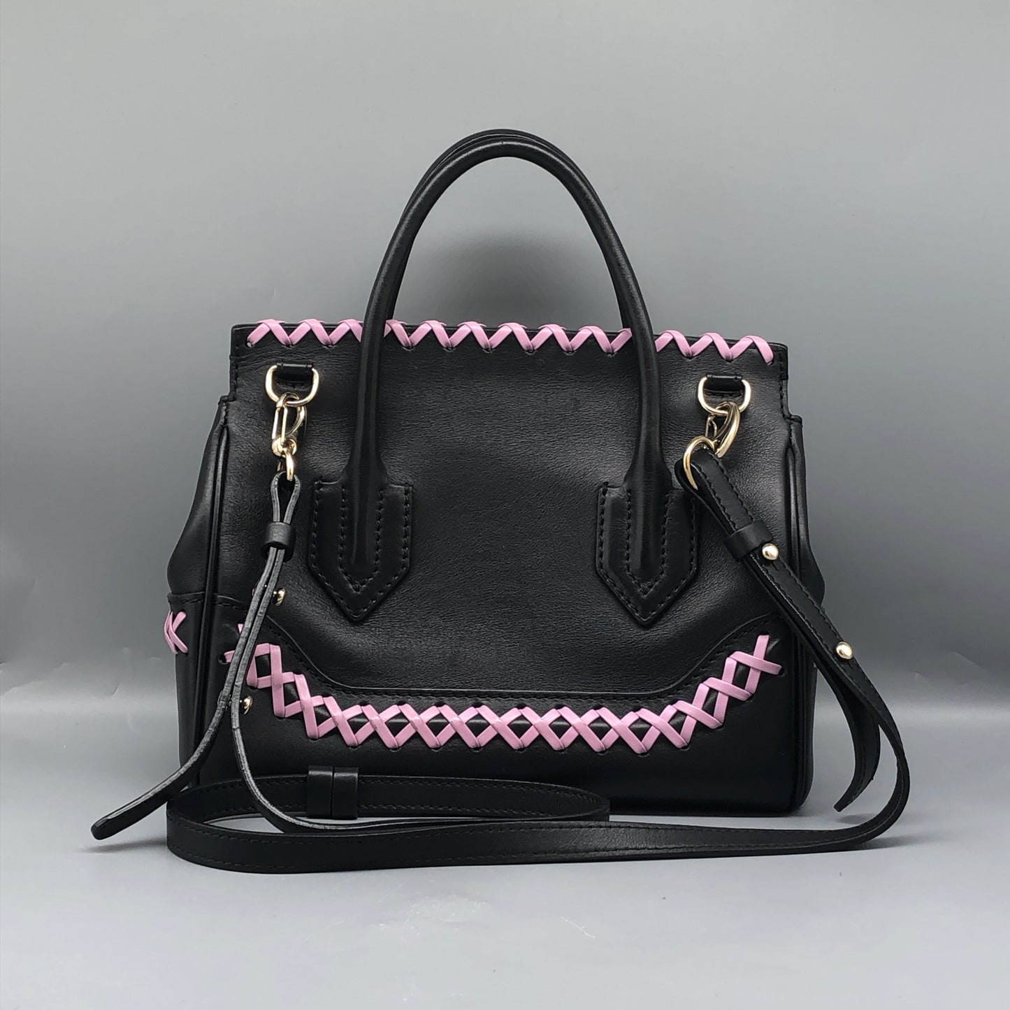 Versace La Medusa Black/Pink Leather Small Tote Bag