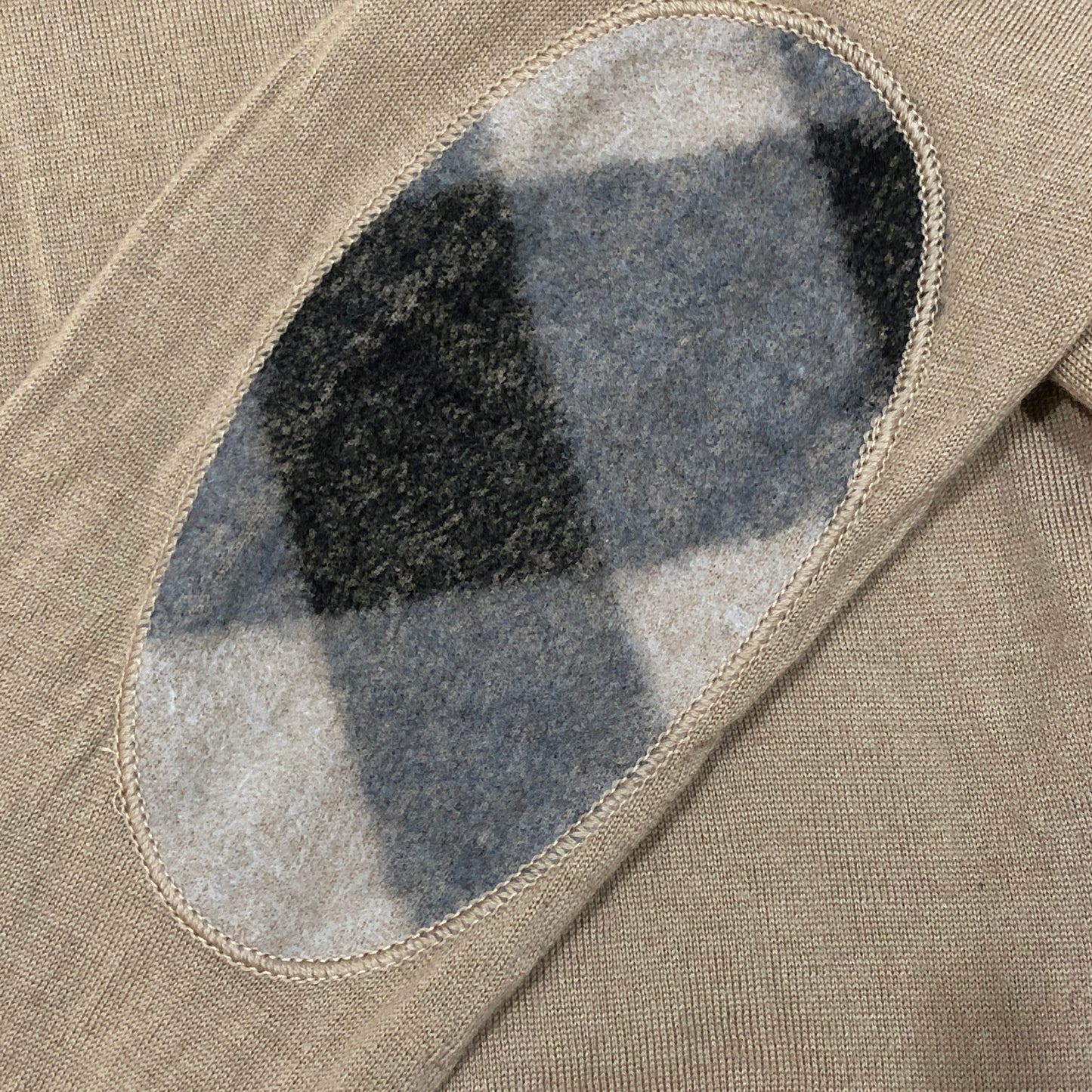 Burberry Camel Check Elbow Patch Crew Neck Wool Sweater M