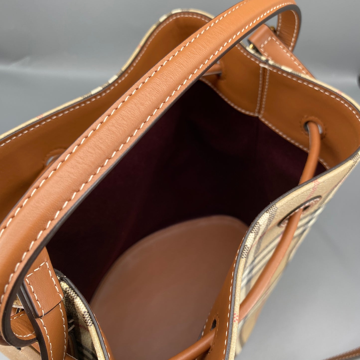 Burberry Beige Vintage Check Drawstring Bucket Bag