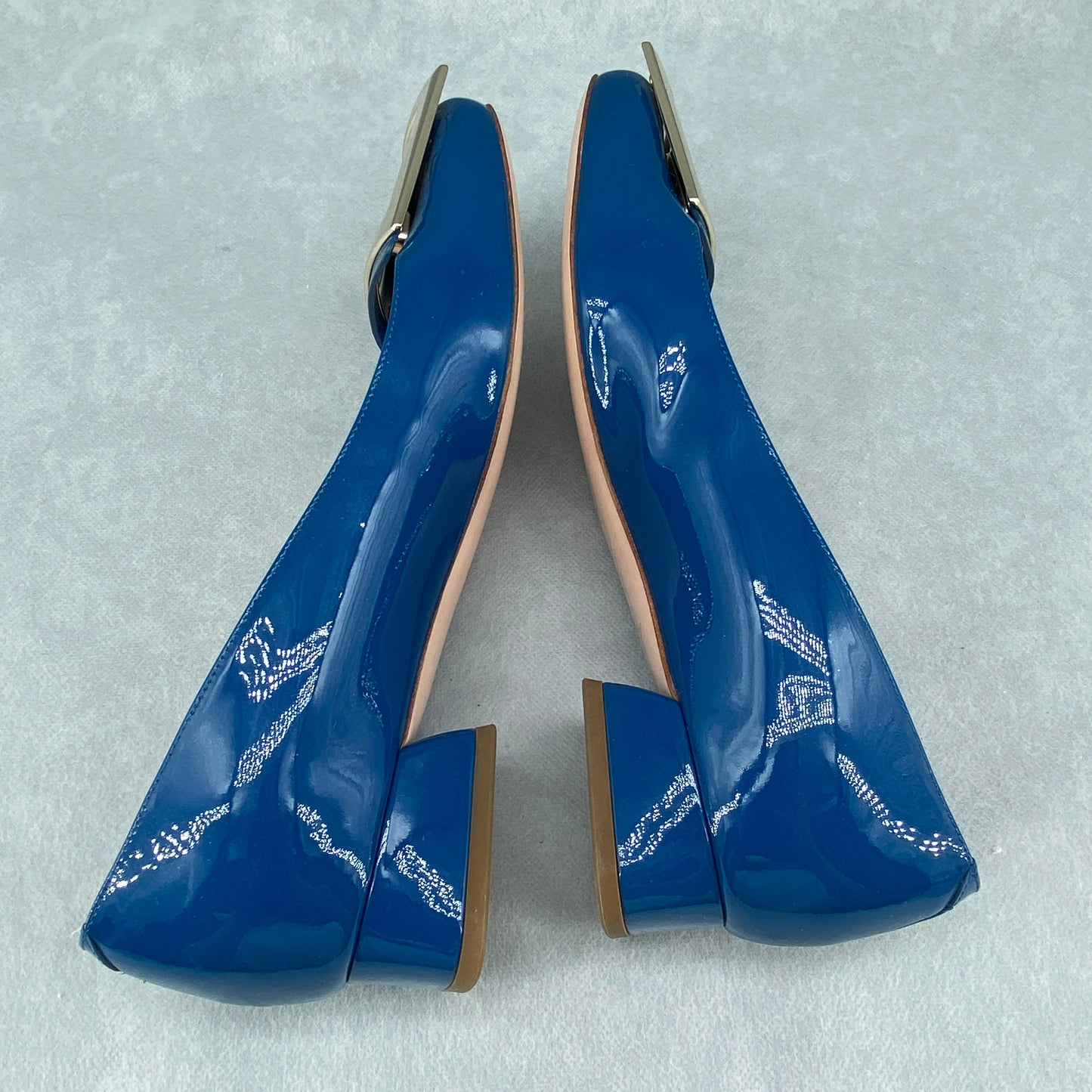 Roger Vivier Metal Buckle Patent Low Heel Shoes Size 40 Royal Blue