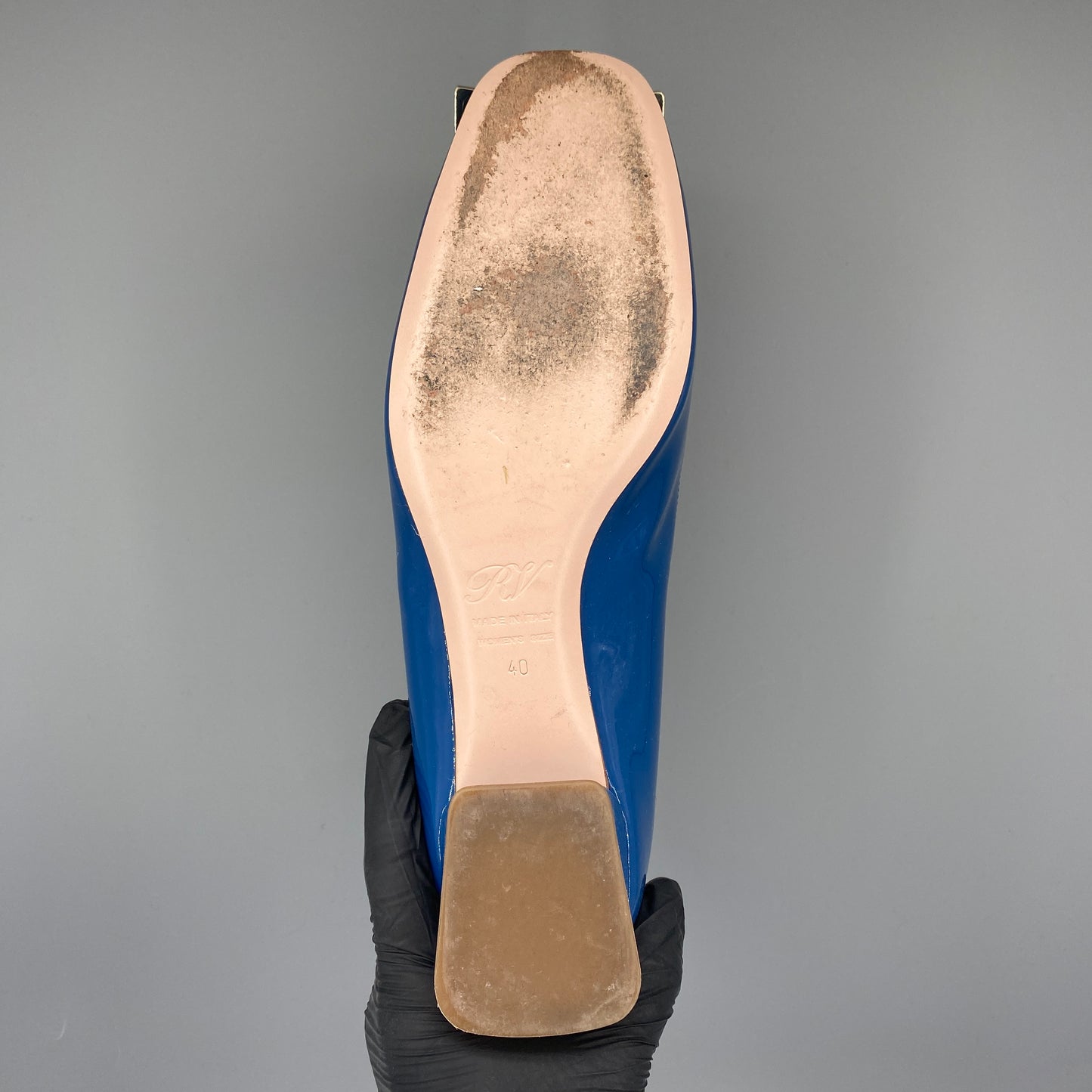 Roger Vivier Metal Buckle Patent Low Heel Shoes Size 40 Royal Blue