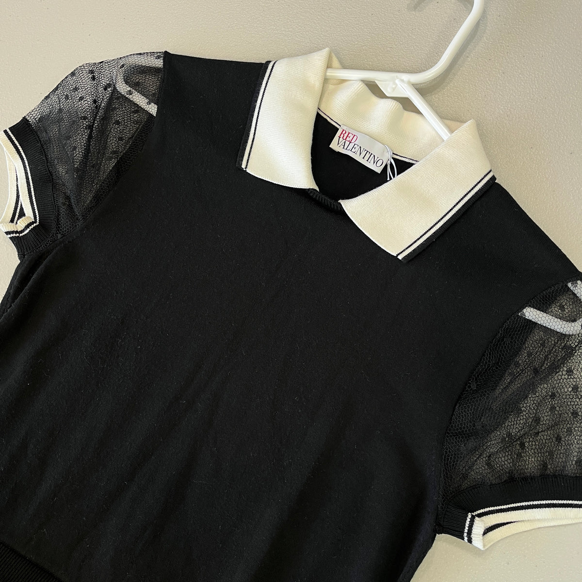 Red Valentino Black Contrast Collar Mesh Sleeve Dress Size S