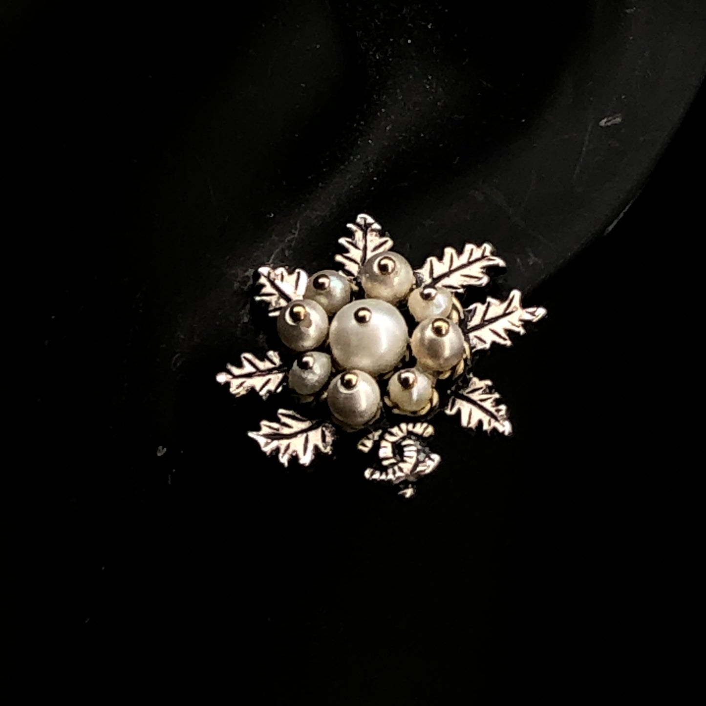 Chanel 2015 Silver-Tone Pearl Snowflake Earrings