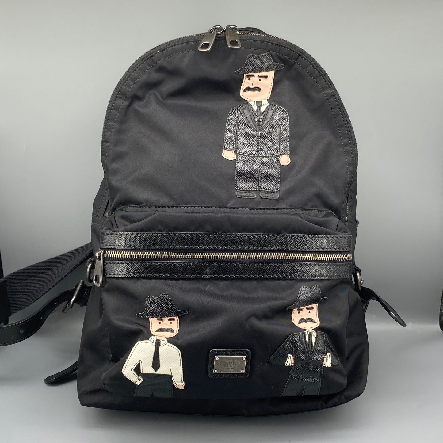 Dolce & Gabbana Gentleman Portrait Print Black Nylon Backpack