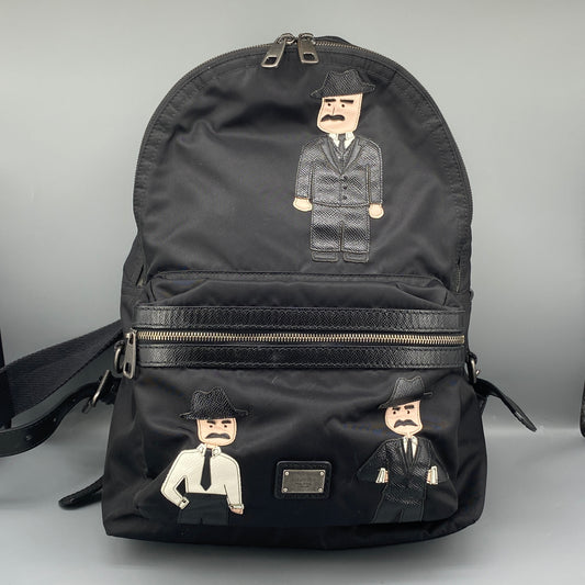 Dolce & Gabbana Gentleman Portrait Print Black Nylon Backpack