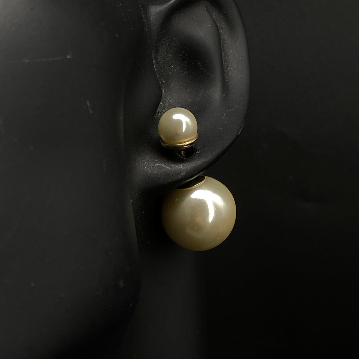 Christian Dior Gold Tone Double Pearl Stud Earrings