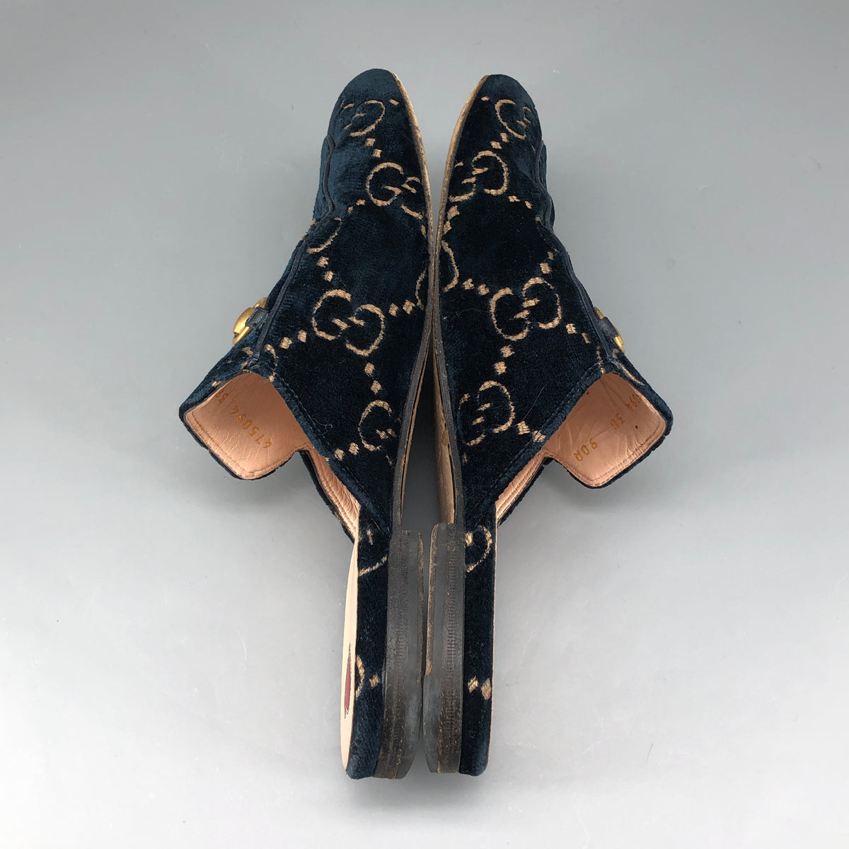 Gucci Navy Blue GG Velvet Women's Mules Shoes Size 38