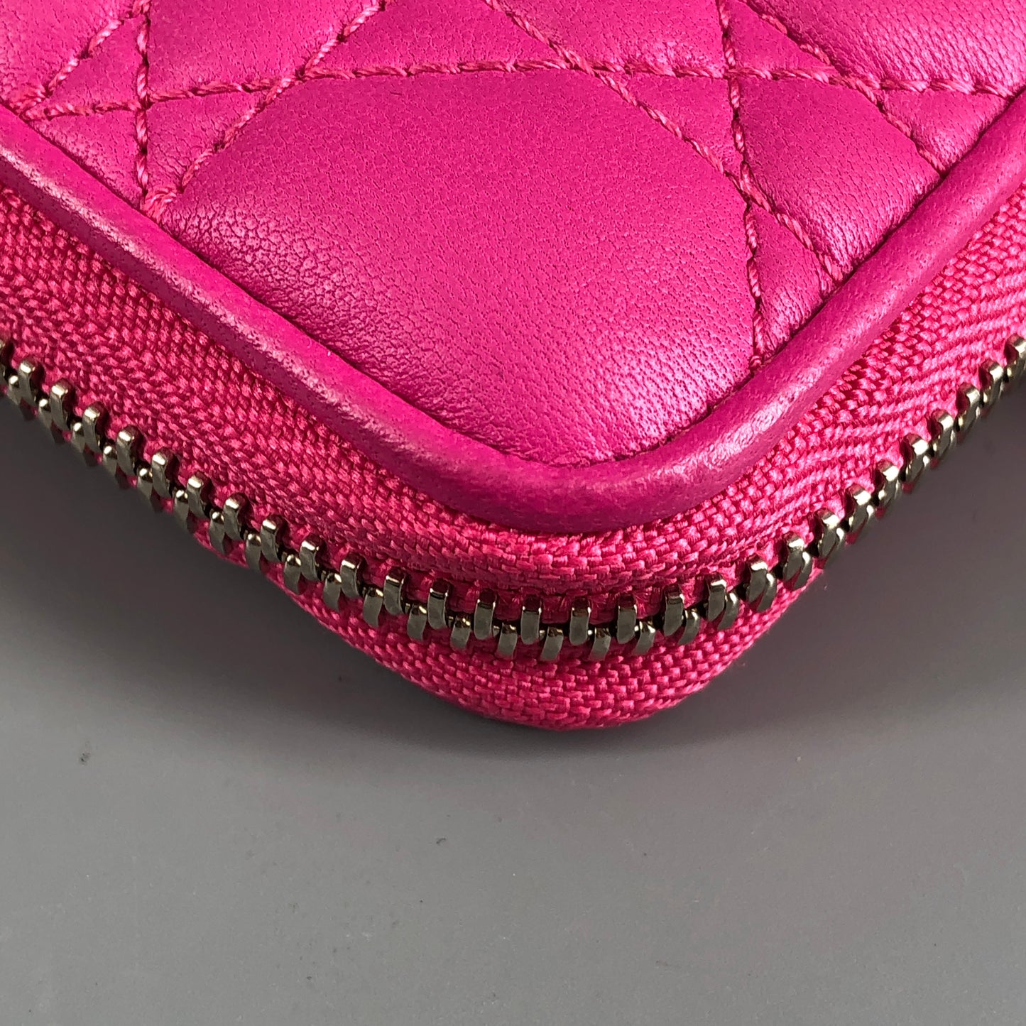 Christian Dior Cannage Quilted Leather Long Zip Around Wallet Hot Pink