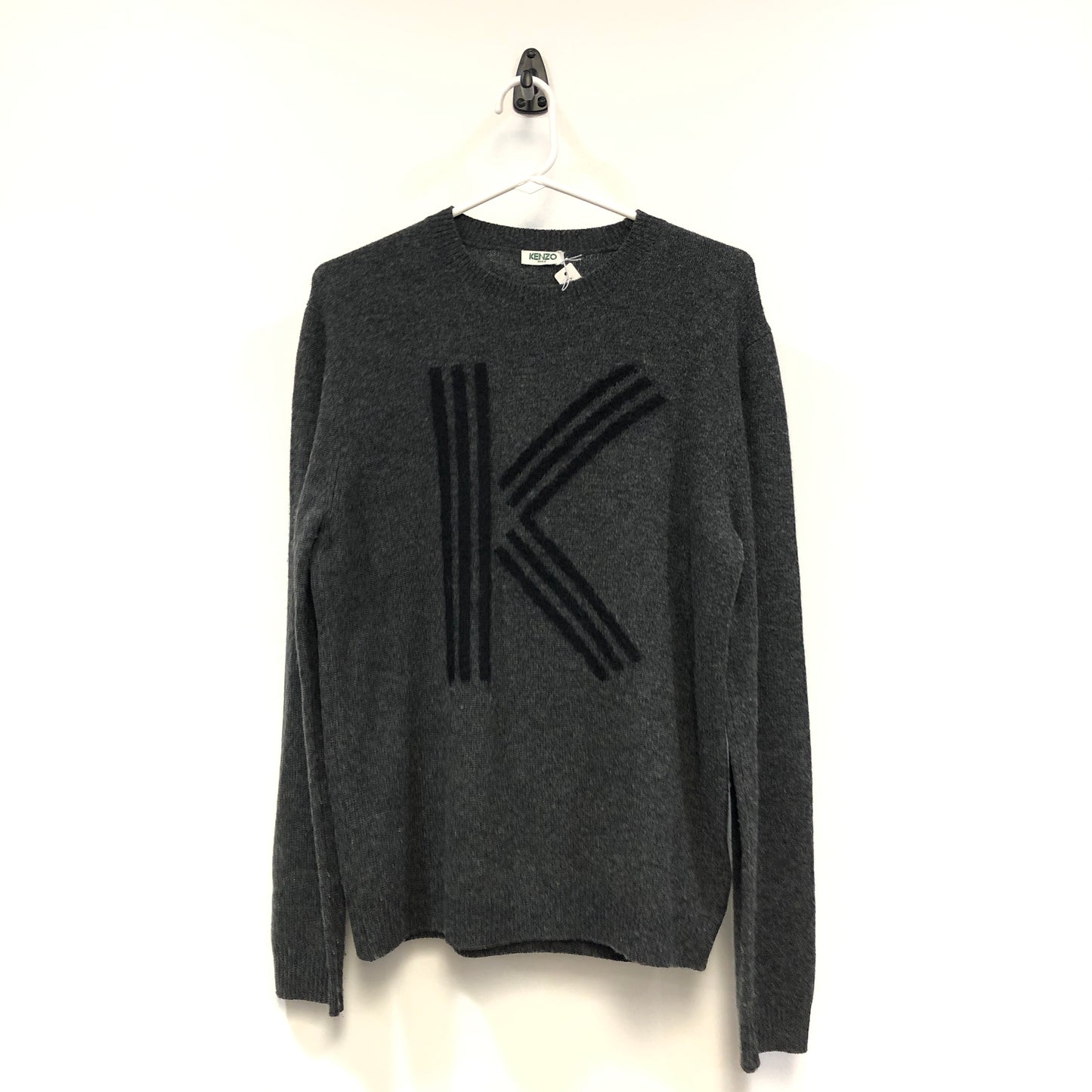 Kenzo Heather Grey Crew Neck Long Sleeve Knit Top Size M