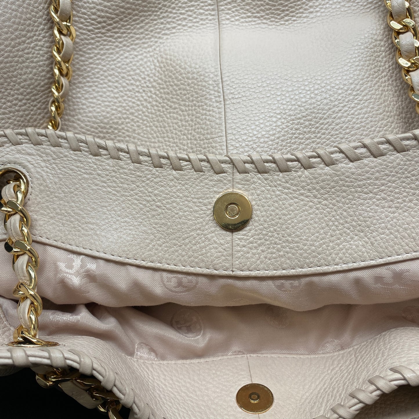 Tory Burch Nude Pebbled Leather Chain Shoulder Tote Bag