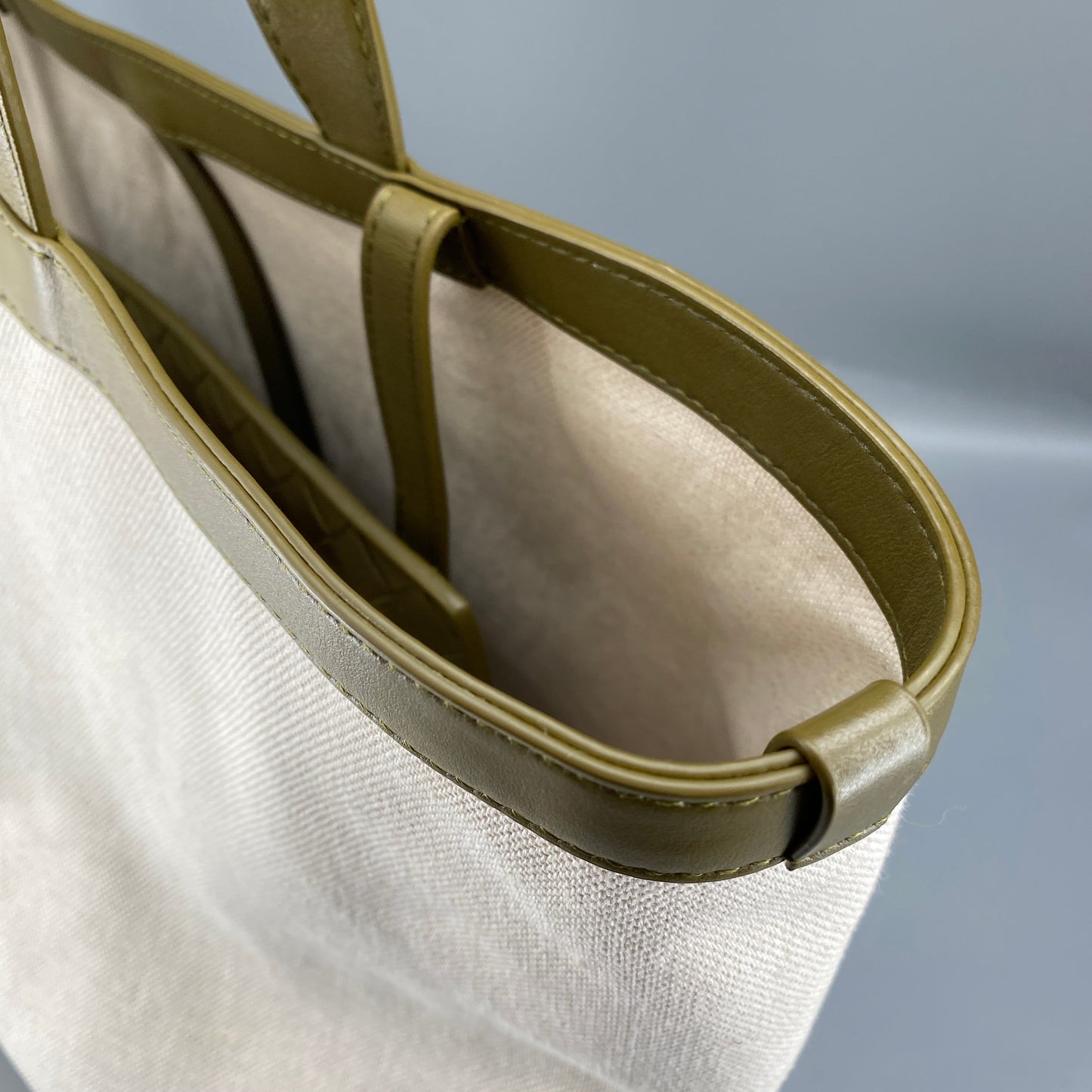 Bottega Veneta Olive Canvas Intrecciato Leather Tote Bag