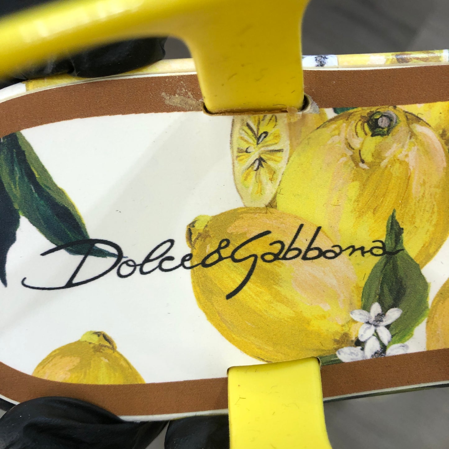 Dolce & Gabbana Women's Lemon Print Platform Ankle Strap Sandals Size 37 Yellow White Green