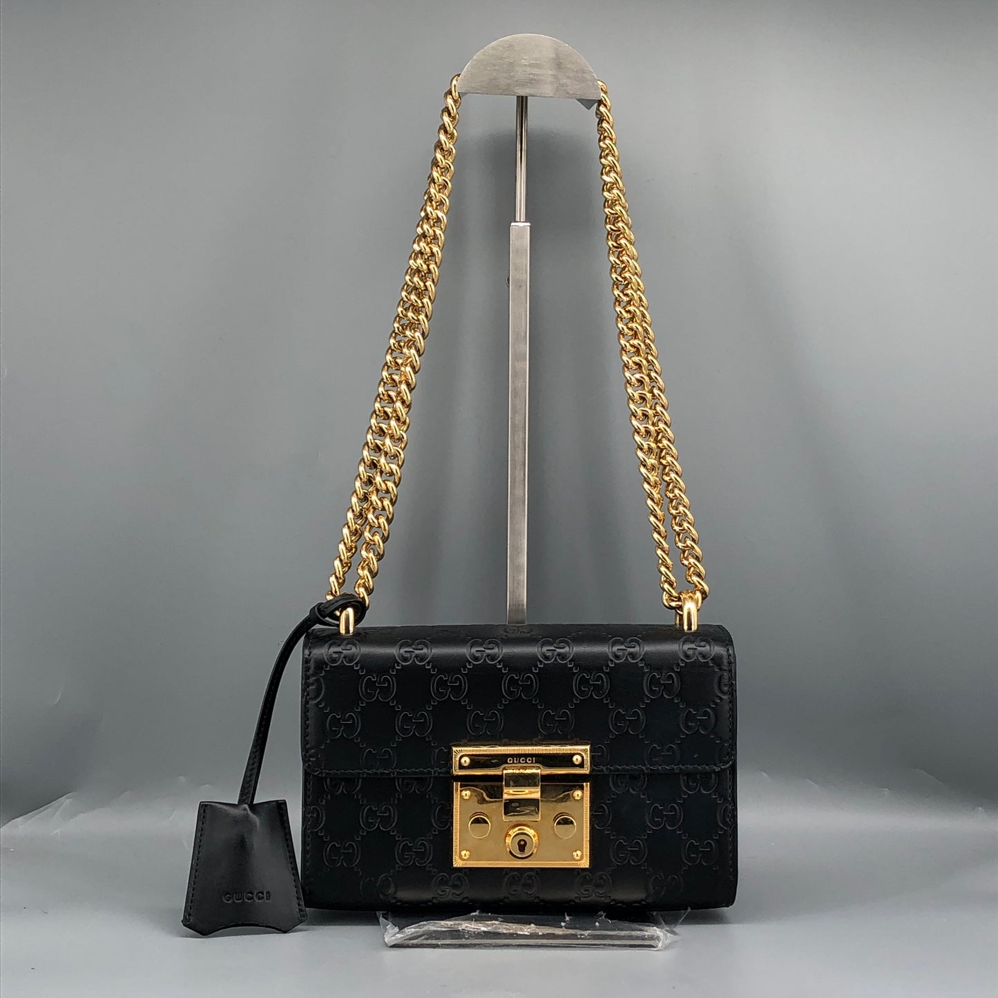 Gucci Black GG Embossed Leather Padlock Shoulder Bag