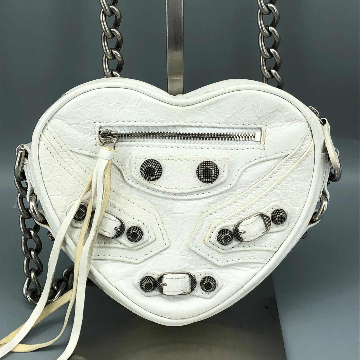 Balenciaga White Heart‑Shape Chain Crossbody Bag