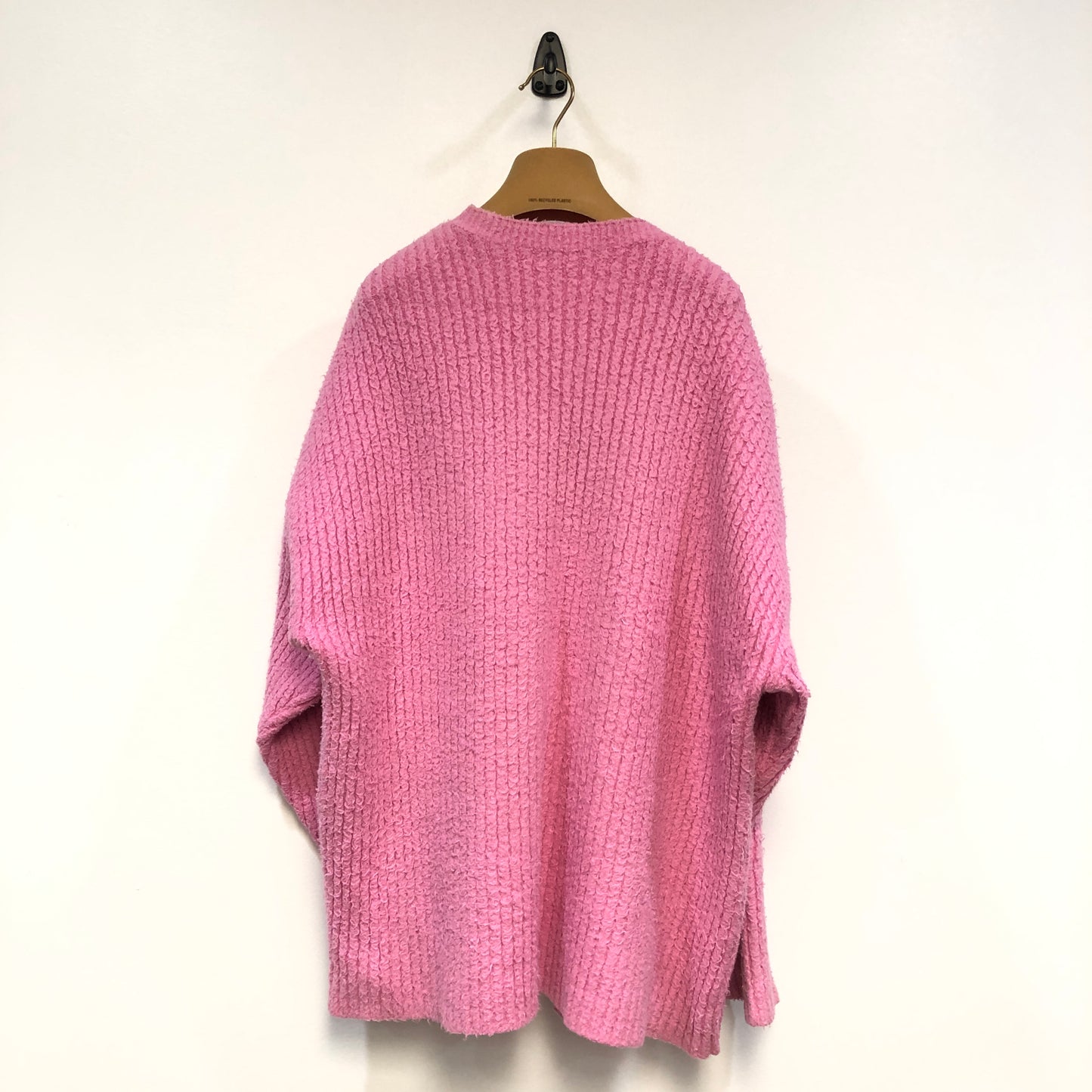 Balenciaga Sage Pink Ribbed Knit Logo Embroidery Oversized Crew Neck Sweater Size S
