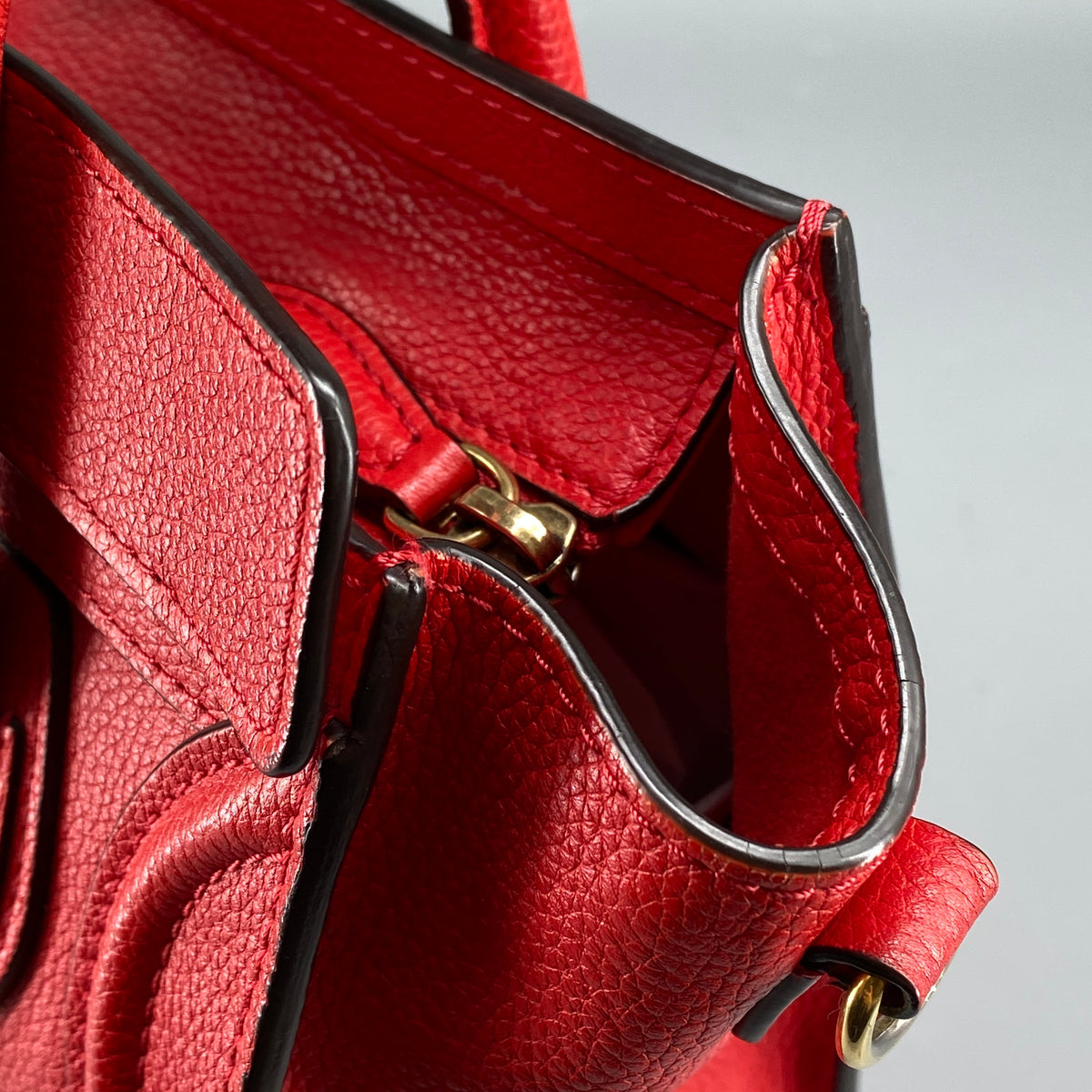 Celine Nano Luggage Red Leather Tote Bag