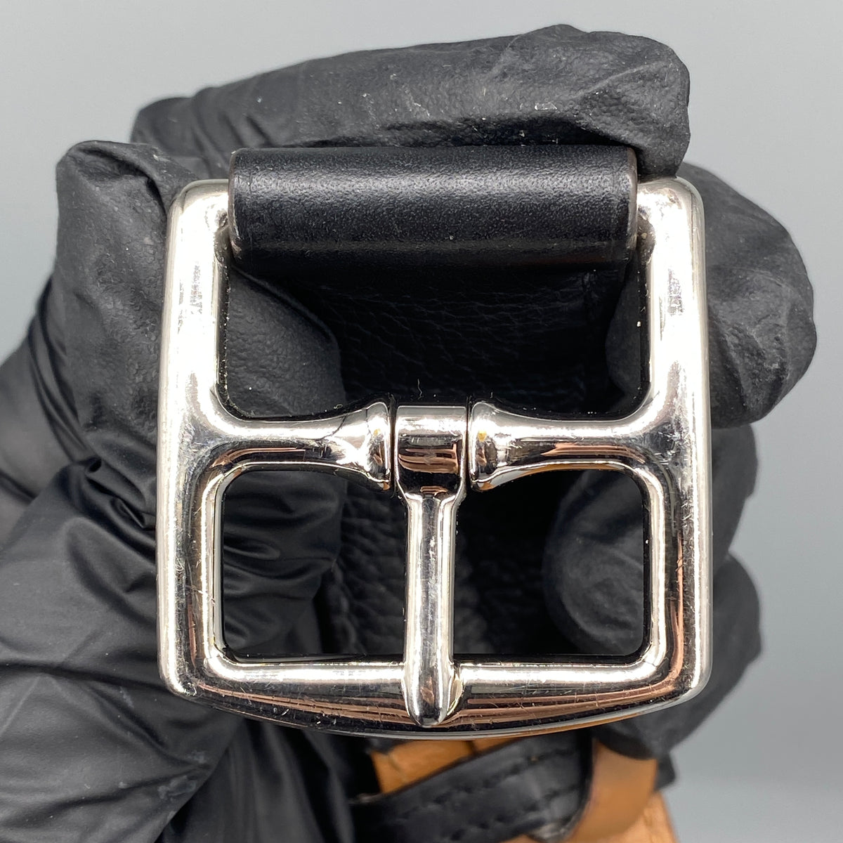 Hermes Black & Tan Leather Etriviere Belt Silver Buckle