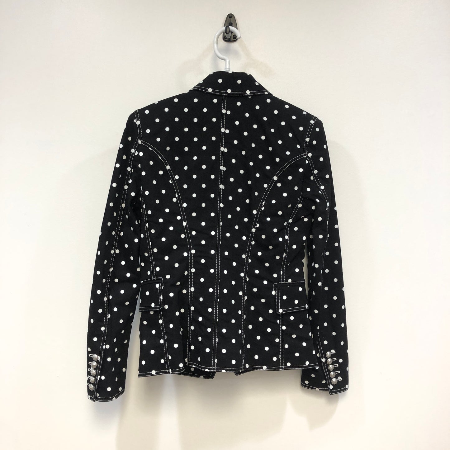 Balmain Polka Dot Double Breasted Blazer Jacket Size 40 Black White Two-Tone