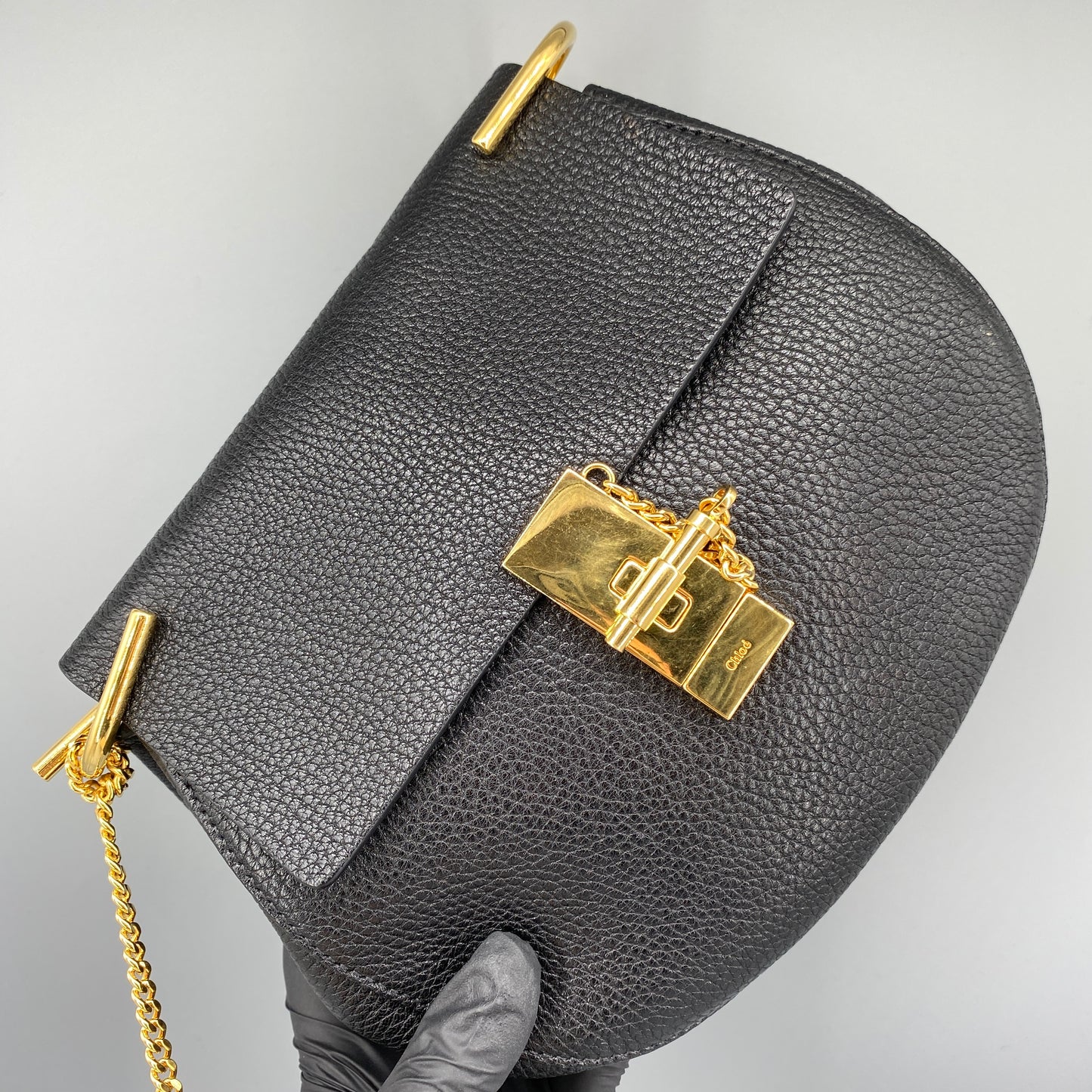 Chloe Black Grained Drew Leather Saddle Shoulder Bag