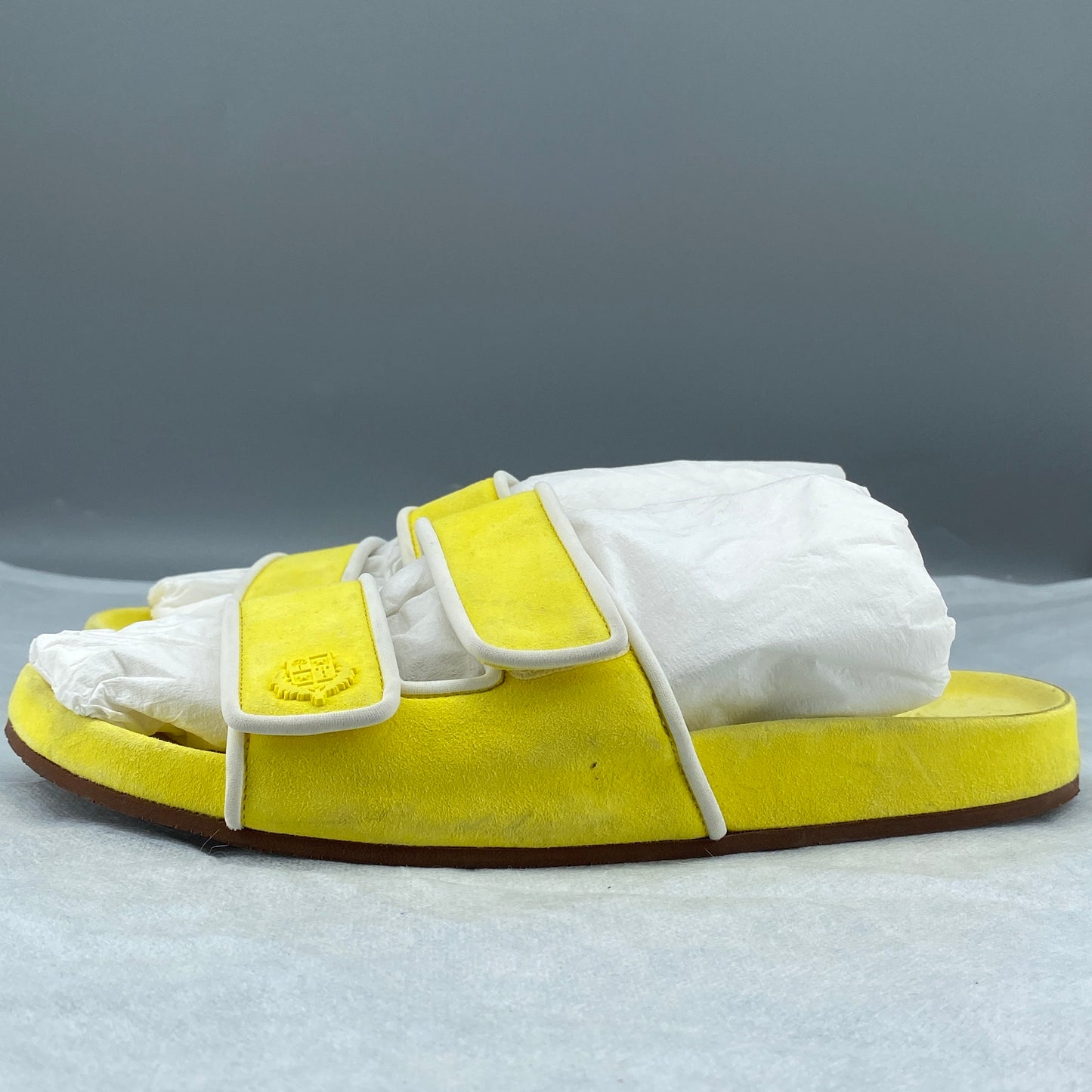 Loro Piana Women's Yellow Suede Double Strap Open Toe Slide Sandals Size 38
