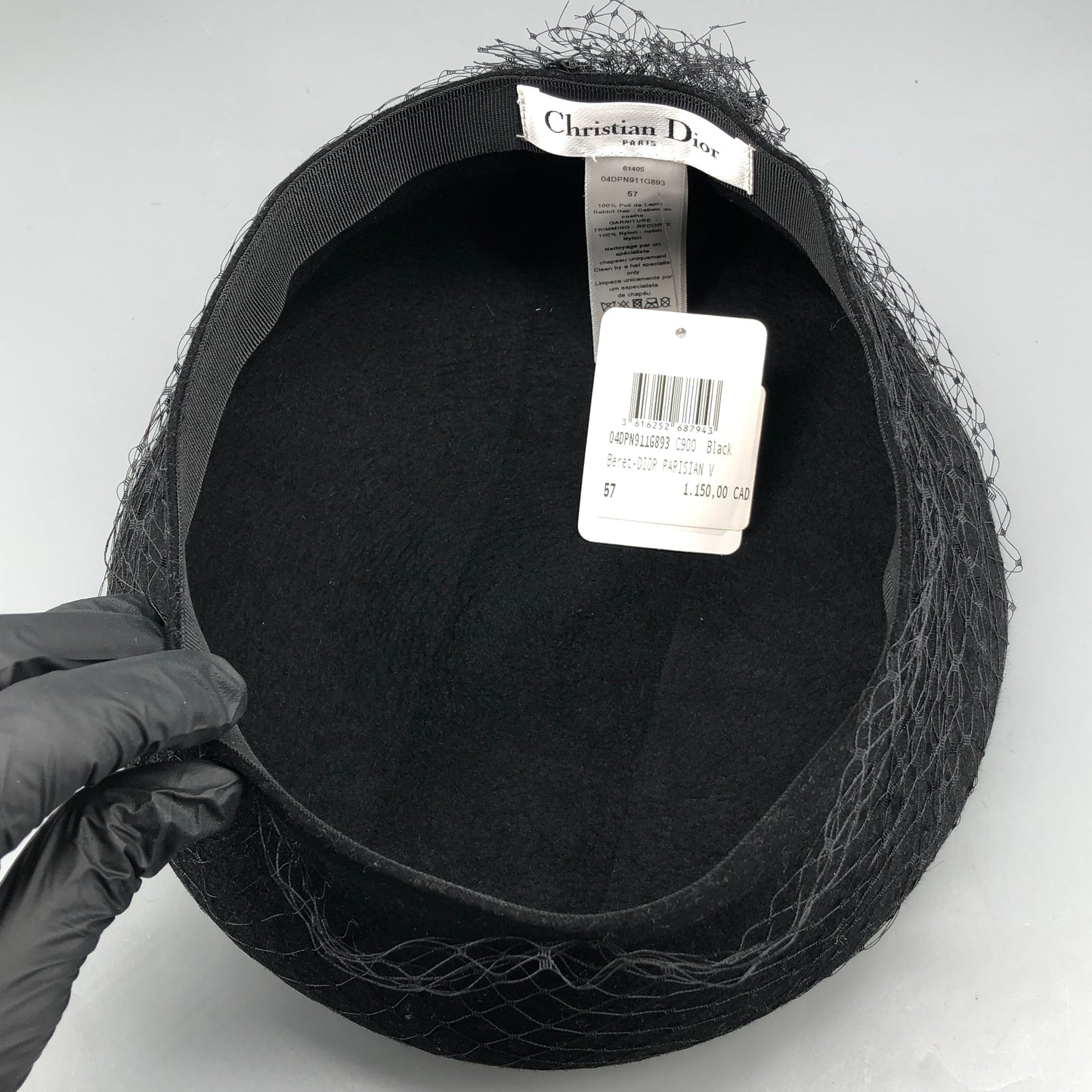 Christian Dior Black Beret Hat 57cm
