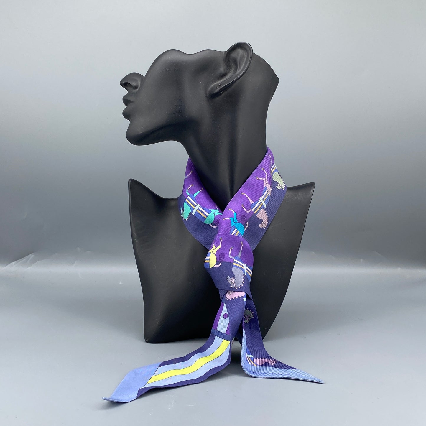 Hermes Blue & Purple Printed Silk Twilly Scarf