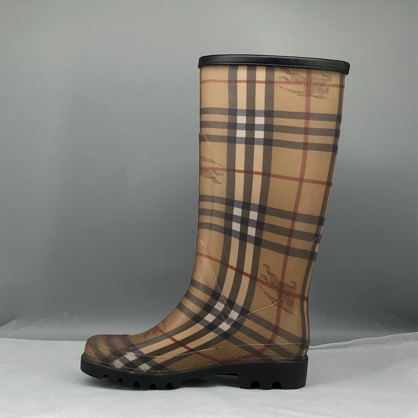 Burberry Women's Haymarket Check Rain Boots 35 Brown