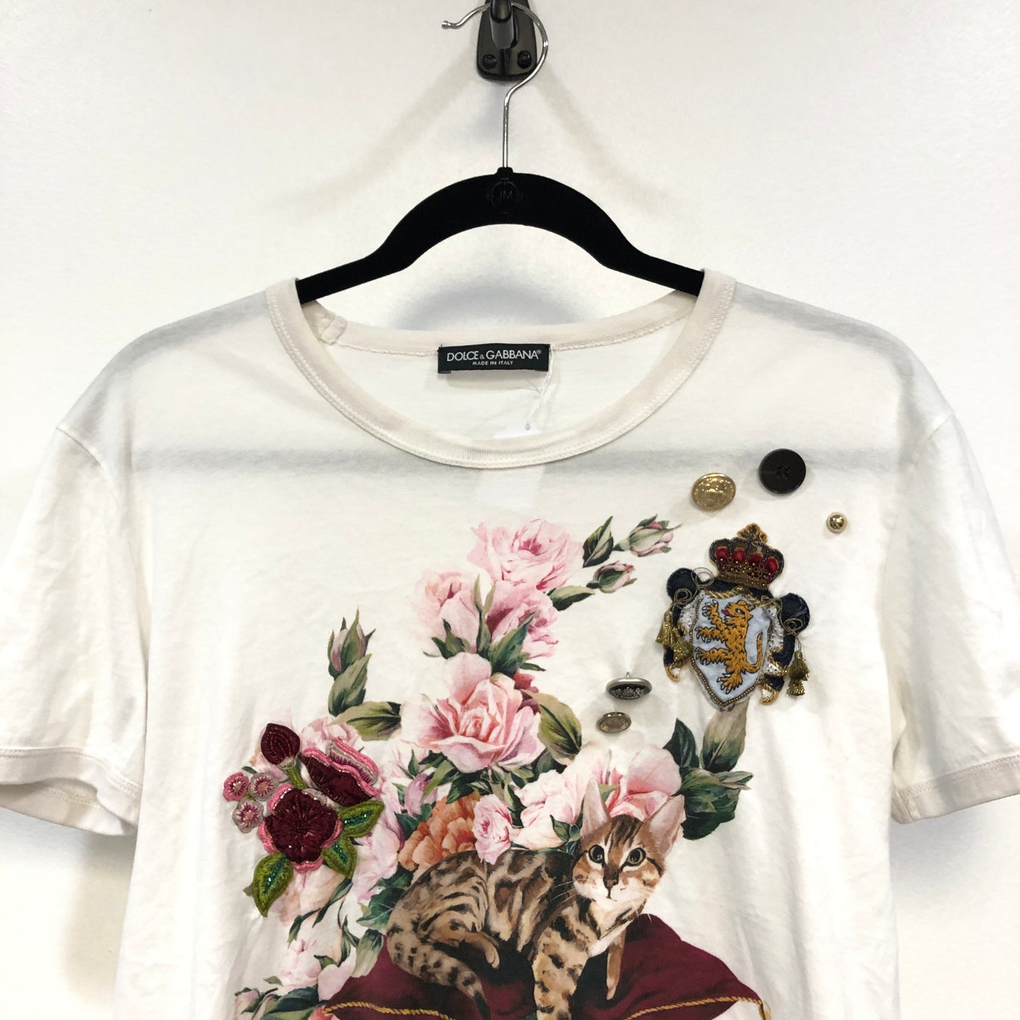 Dolce & Gabbana White Floral Print Short Sleeve T‑Shirt Size 44