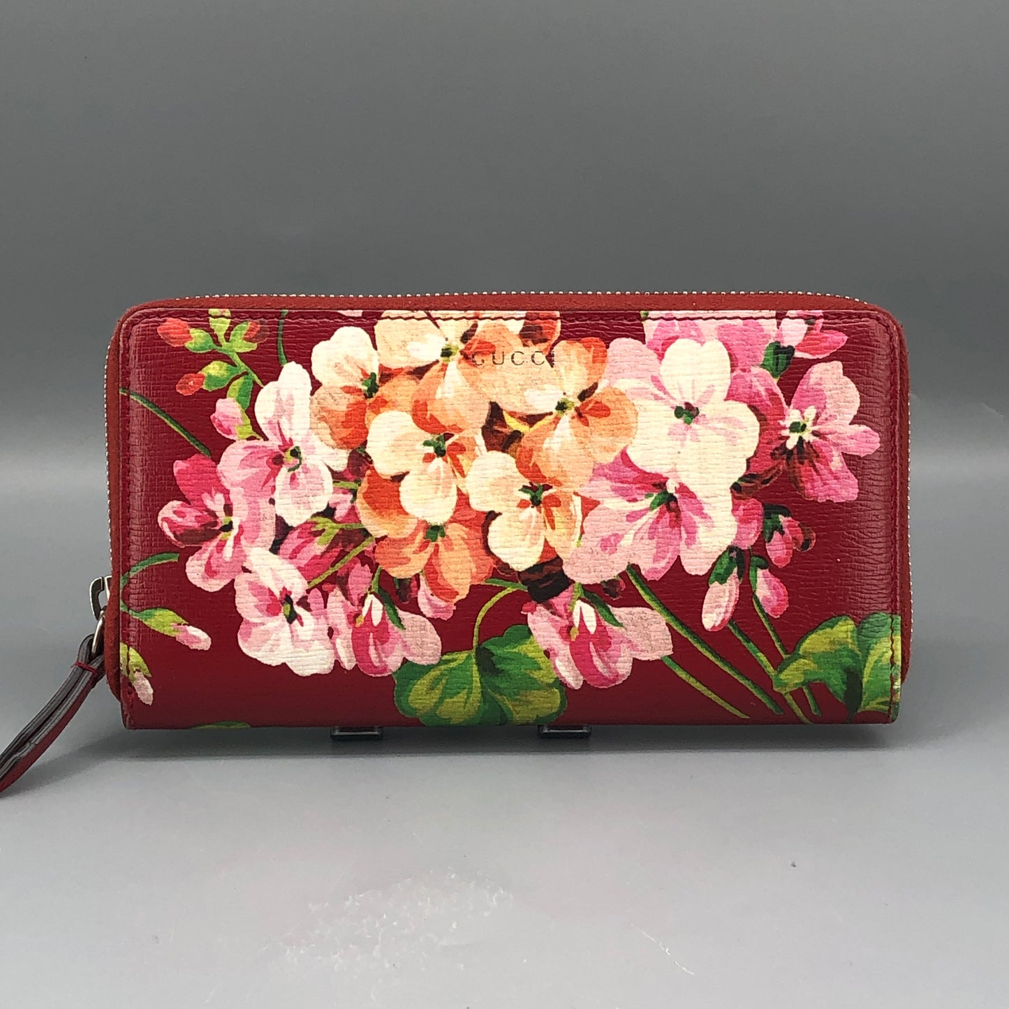 Gucci Red Floral Print Zip Around Long Wallet