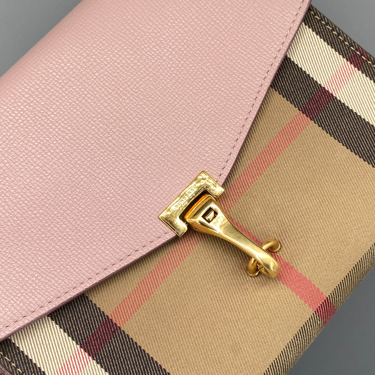 Burberry Derby Calfskin House Check Small Macken Crossbody Bag Pale Orchid