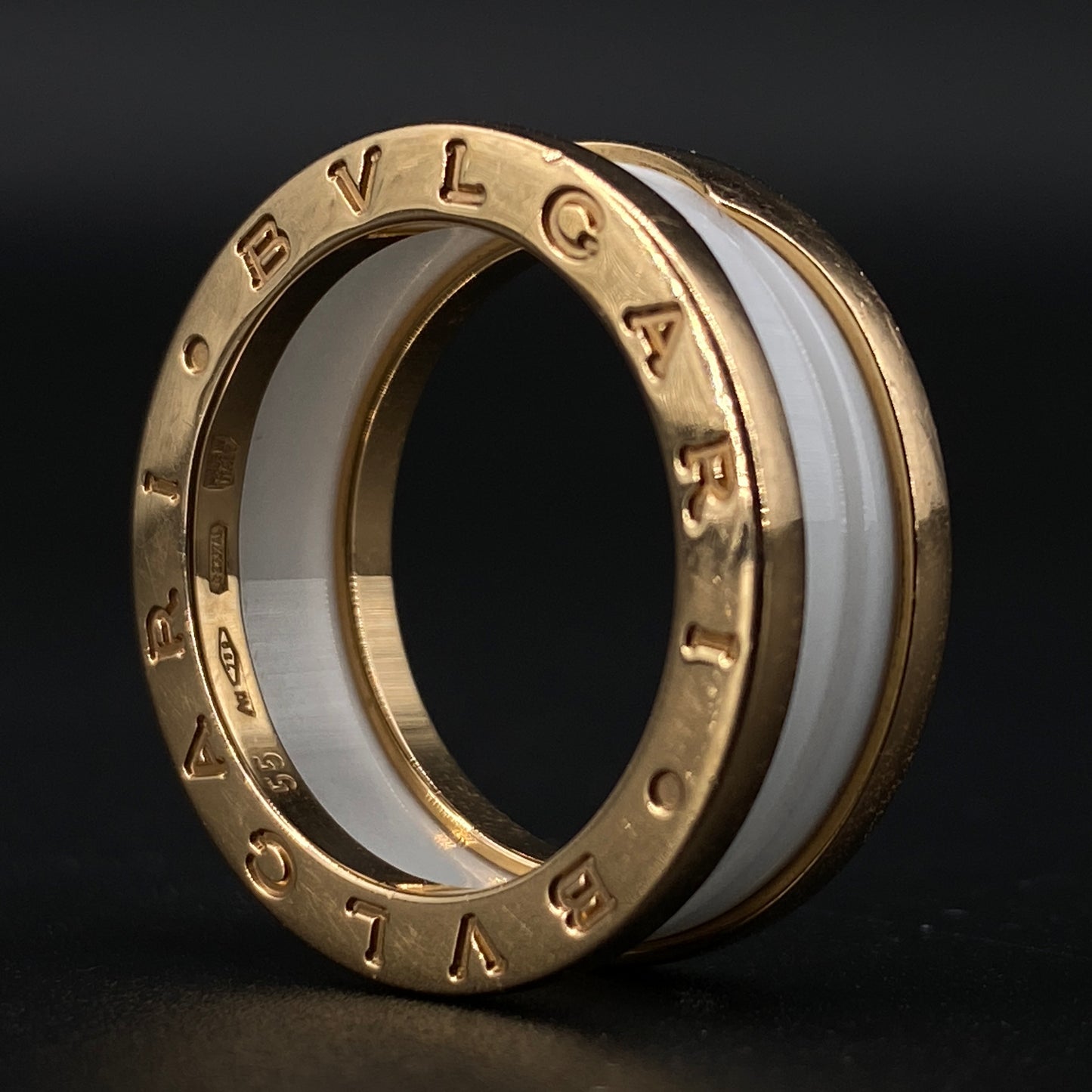 Bvlgari B.zero1 AU750 Yellow Gold White Ceramic Band Ring Size 55mm