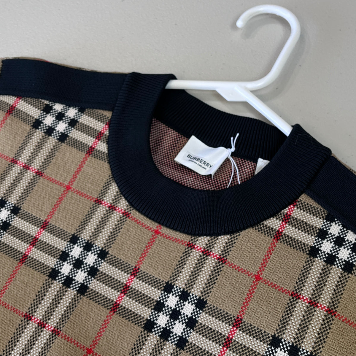 Burberry Tan Vintage Check Crewneck Knit Sweater Size S