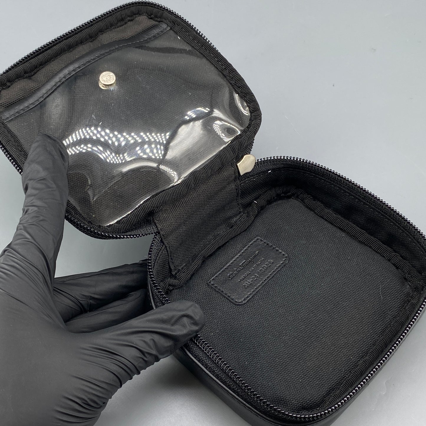 Ferragamo Black Smooth Leather Mini Square Cosmetic Pouch