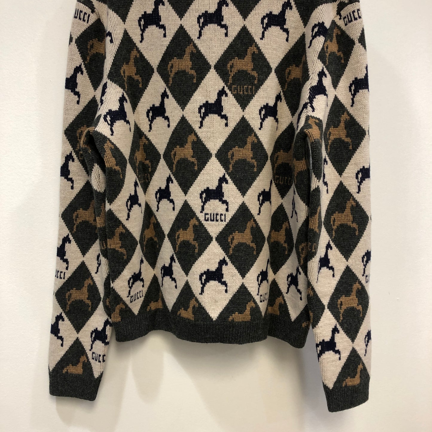 Gucci Horsebit Argyle Wool-Blend Cardigan S