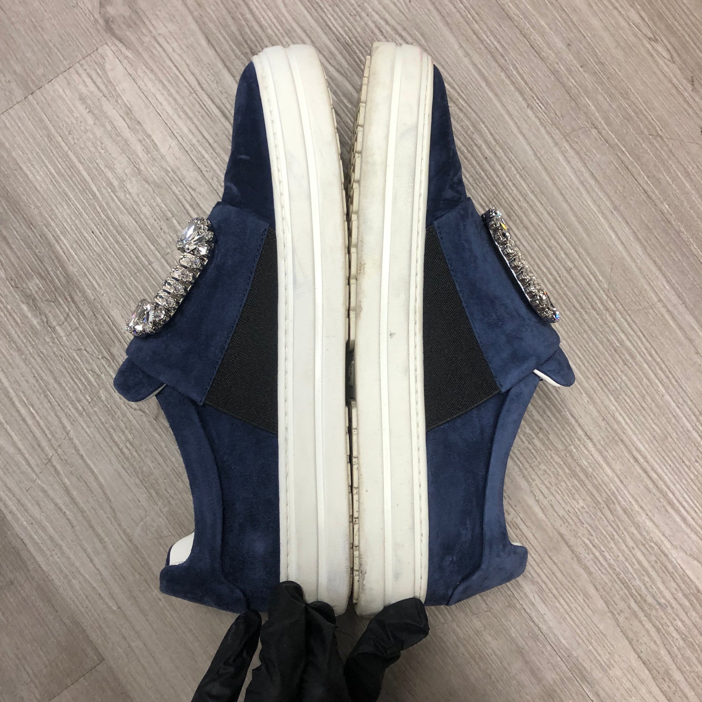 Roger Vivier Women's Navy Suede Sneakers with Crystal Buckle Size 36
