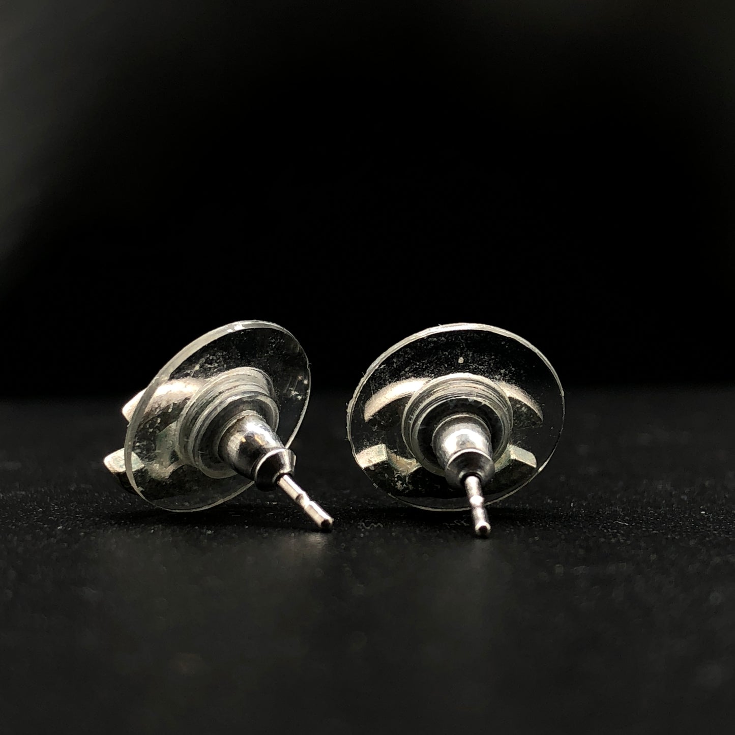 Chanel Silver-Tone Crystal Interlocking CC Stud Earrings