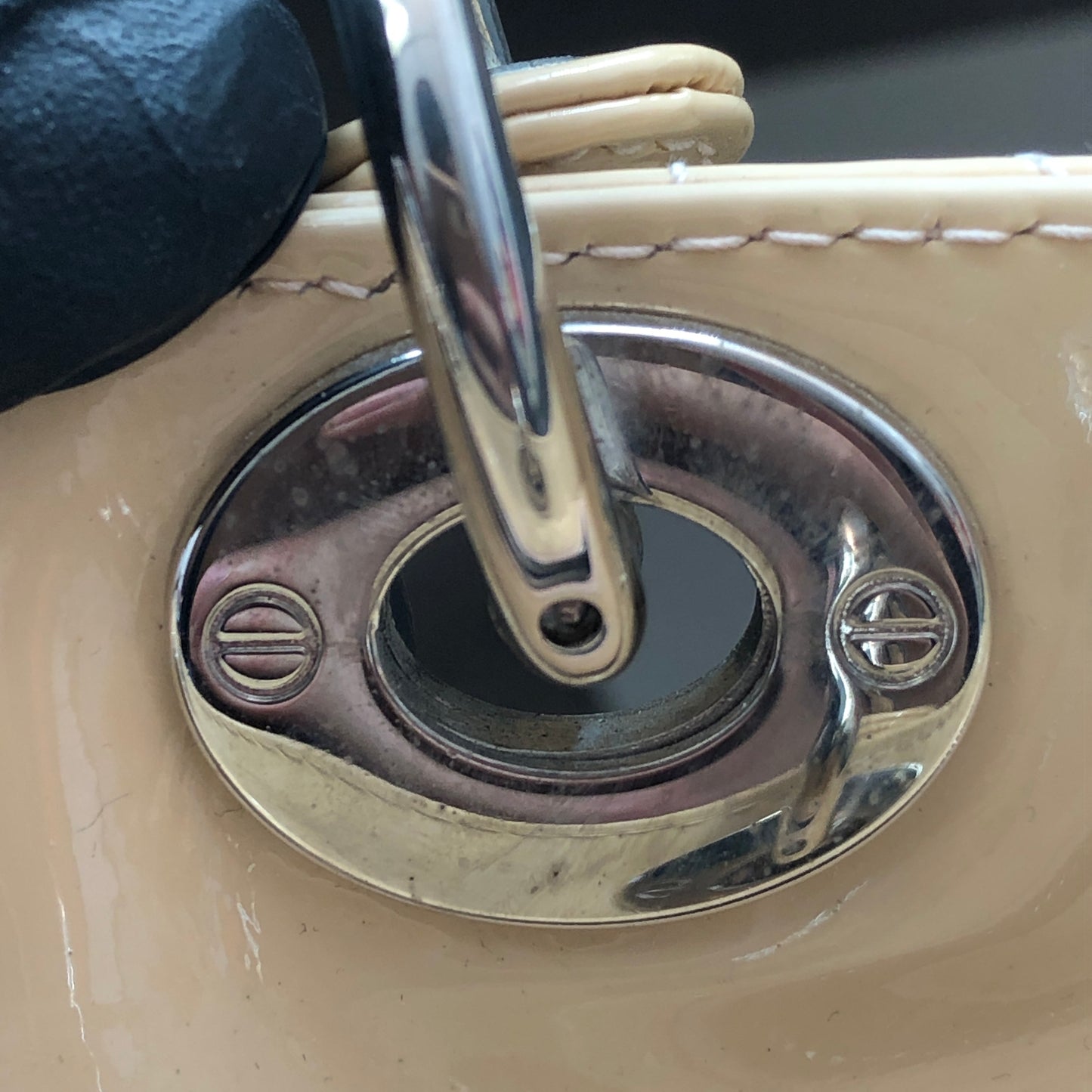 Christian Dior Lady Dior Large Cannage Patent Leather Handbag Nude