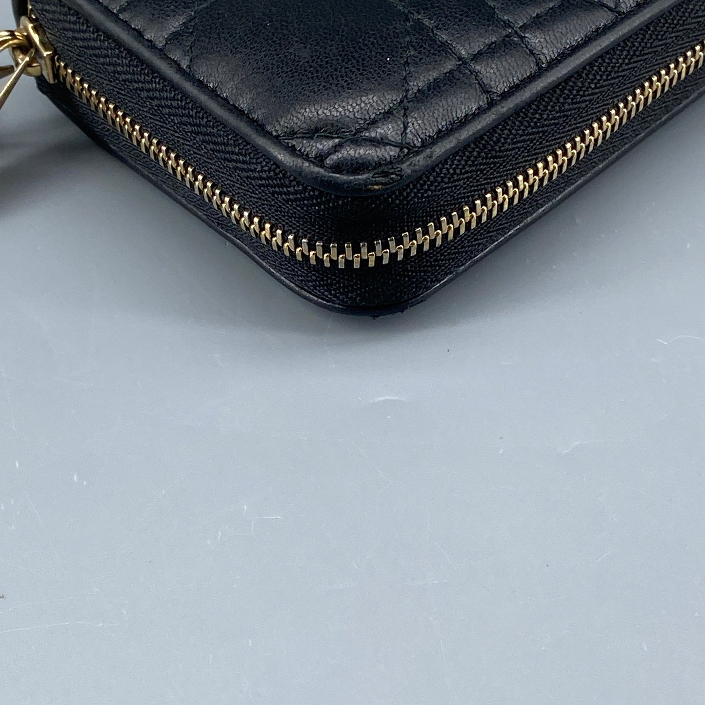 Christian Dior Black Cannage Quilted Zip‑Around Card Wallet
