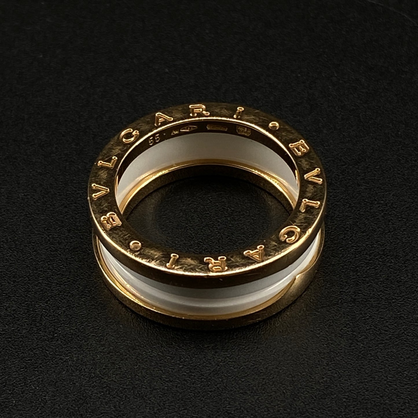 Bvlgari B.zero1 AU750 Yellow Gold White Ceramic Band Ring Size 55mm