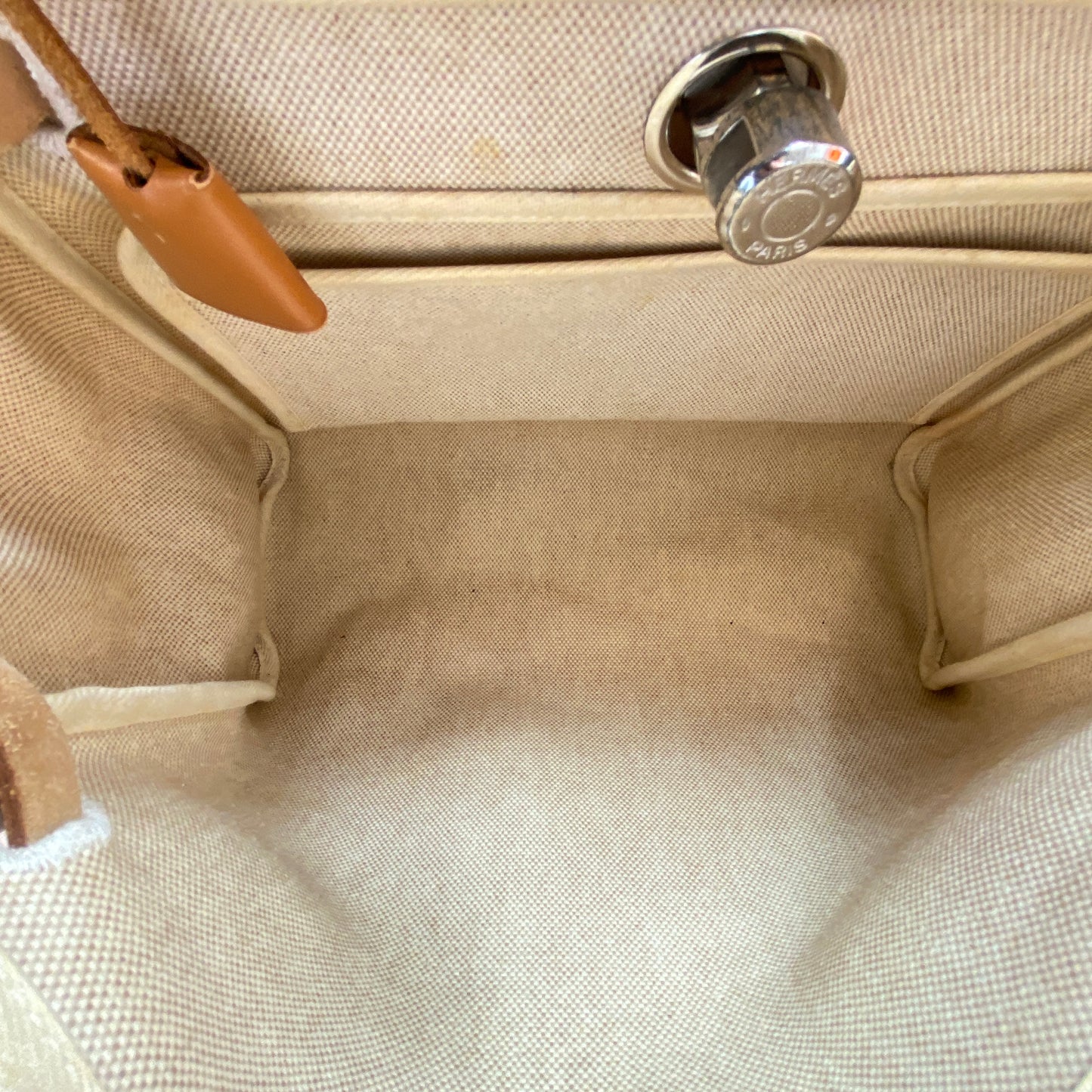 Hermes 2001 Herbag 31 Beige Canvas & Natural Caramel Cowhide Shoulder Bag