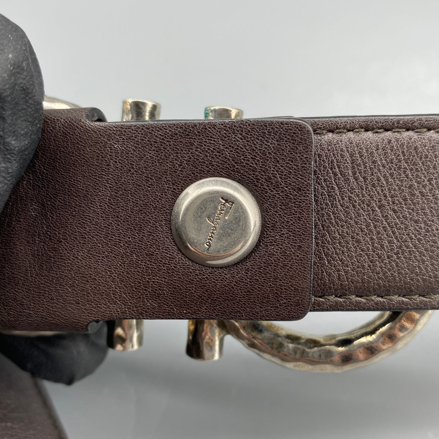 Ferragamo Black Leather Double Gancini Buckle Belt 95cm