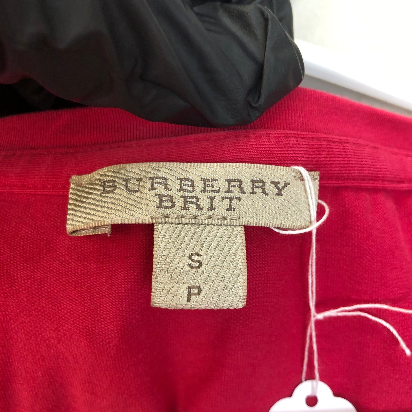 Burberry Classic Check Cuff Red Jersey Half Sleeve Top Size S