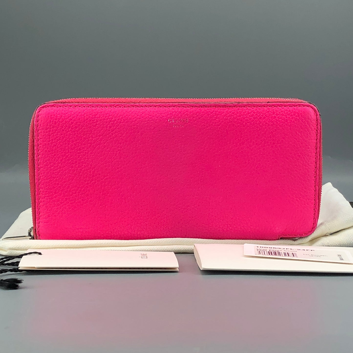 Celine Hot Pink Grained Leather Zip-Around Long Wallet