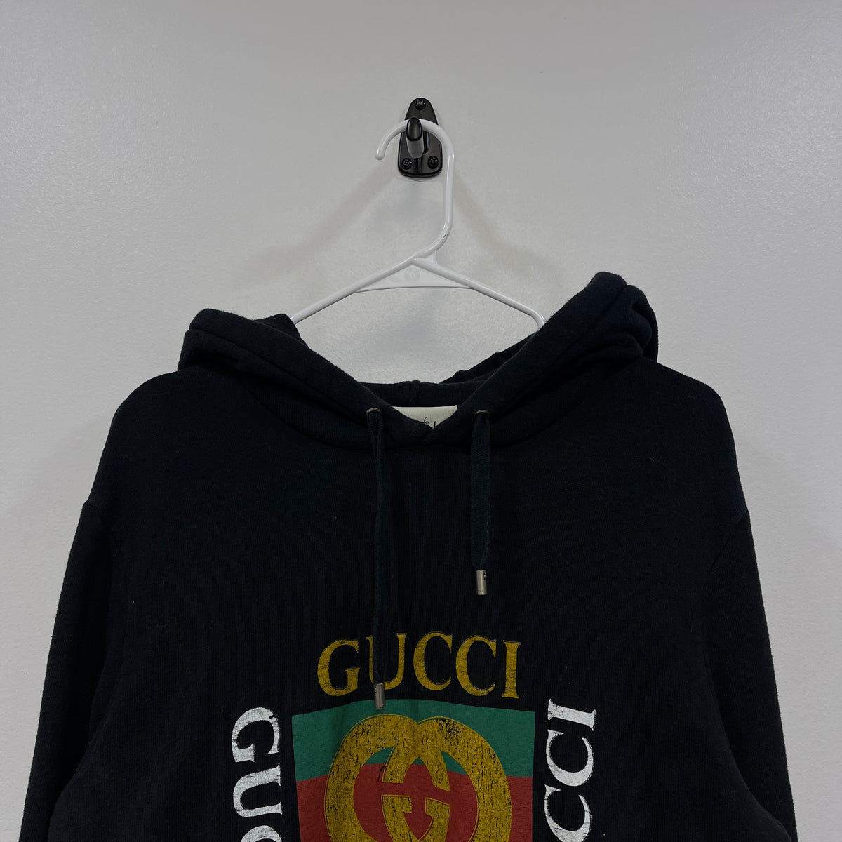 Gucci Black Vintage Logo Print Pullover  Hoodie Size XS