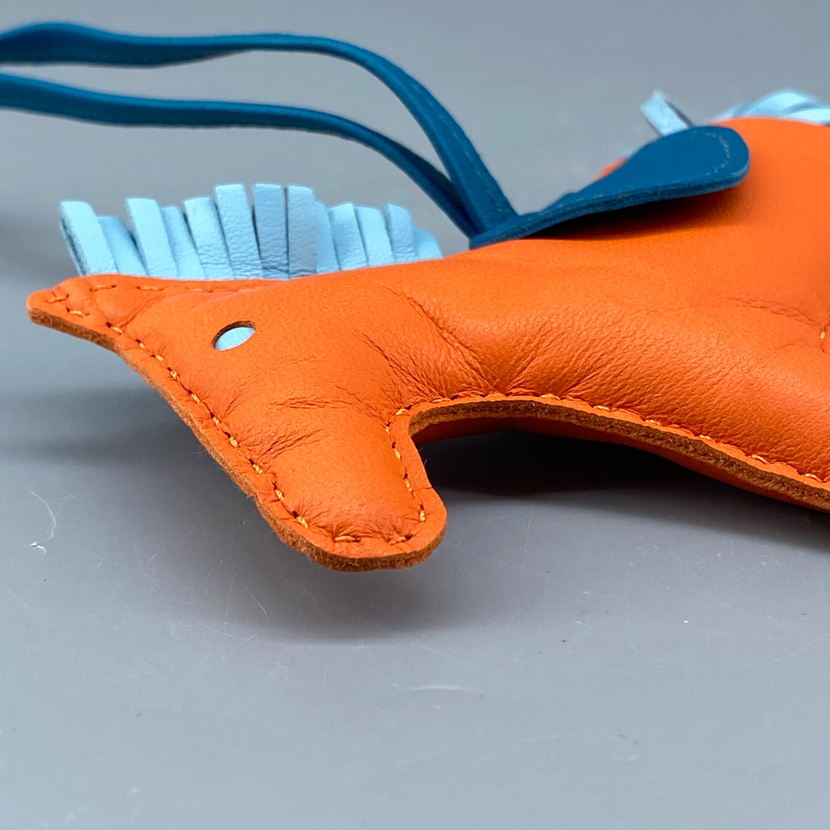 Hermes Rodeo Large Horse Bag Charm Orange & Blue Leather