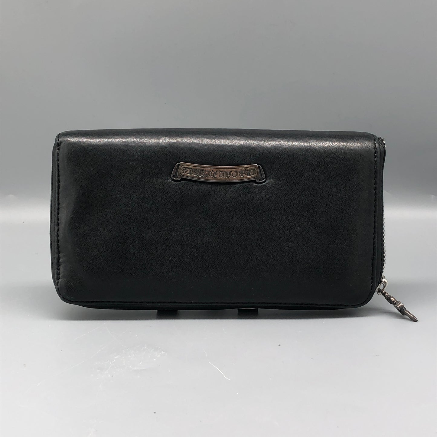Chrome Hearts Black Leather Zip Around Long Wallet
